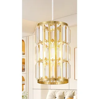 Photo of Gold Pendant Light Crystal Glass, 4.76“x 11.42"-With 87” adjustable hang chain