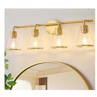 Photo of 4 Light Bathroom Vanity Light Fixture Clear Glass Shade, 30" Needs E26 Bulbs