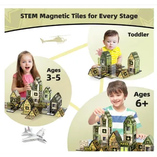 Photo of 100PCS Army Magnetic Tiles Building Toys, Military Magnetic Blocks STEM Sensory