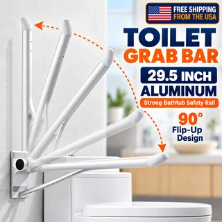 Photo of 29.5" Aluminum Toilet Grab Bar Flip Up Bathroom Bathtub Safety Rail Wall Mounted