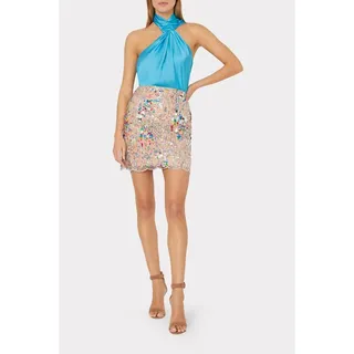 Photo of MILLY Jen Satin Halter Top in Sky Blue Small NWT Luxe Resort Neo Minimalism