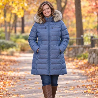 Photo of Lands’ End Hooded Shimmer Gray Down Parka Coat Jacket Size Large 14P-16P