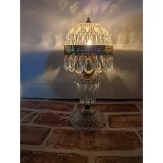 Photo of Vintage Crystal Cut Glass Accent Table Lamp Prism Prisms Boudoir Accent Light