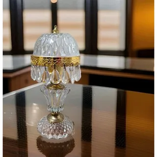 Photo of Vintage Crystal Cut Glass Accent Table Lamp Prism Prisms Boudoir Accent Light