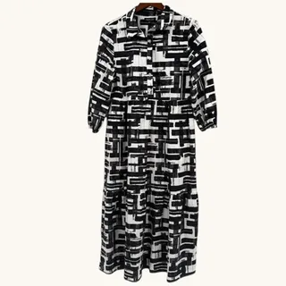 Photo of Rachel Zoe Geometric Tiered Shirt Dress Womens L Olive Cream Cotton Boho Maxi