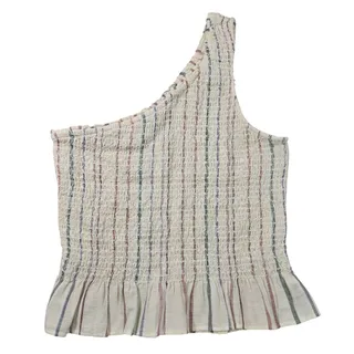 Photo of American Eagle Medium NWT One Shoulder Smocked Pastel Stripe Top Linen Blend