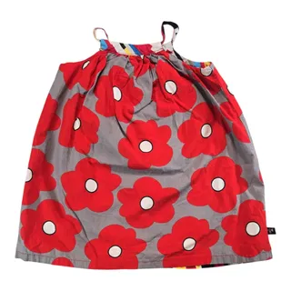 Photo of Llum 2T Toddler Girls Reversible Dress Mod Retro Red Poppies Abstract Cotton EUC