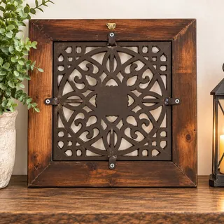 Photo of Rustic Wood & Ornate Metal Floral Wall Decor 13.5" x 13.5" Heavy