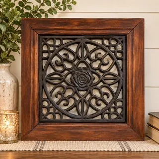 Photo of Rustic Wood & Ornate Metal Floral Wall Decor 13.5" x 13.5" Heavy
