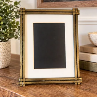 Photo of Vintage Antique Gold Tone Geometric Picture Frame 4.5" x 6.5" Art Deco Style