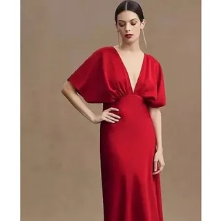 Photo of New Anthropologie BHLDN Leila Deep-V Flutter-Sleeve Satin A-Line Gown SIZE 22W