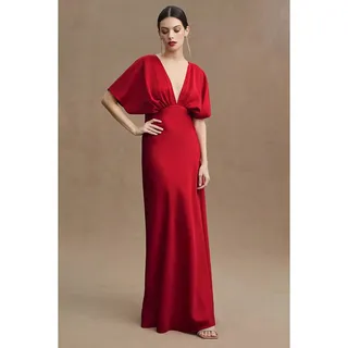 Photo of New Anthropologie BHLDN Leila Deep-V Flutter-Sleeve Satin A-Line Gown SIZE 22W