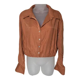 Photo of BaeVely Womens Medium Blouse Cropped Long Flared Sleeves Copper 70s 80s Gogo EUC