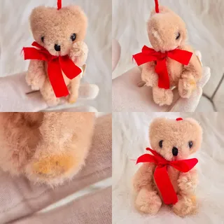 Photo of Vintage Midwest of Cannon Falls Jointed Teddy Bear Christmas Ornament Red Bow