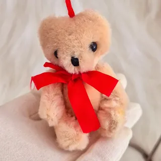 Photo of Vintage Midwest of Cannon Falls Jointed Teddy Bear Christmas Ornament Red Bow