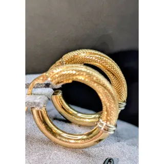 Photo of 18K Italian Yellow Gold (White Gold Bands) Textured Polished Hoop Earrings