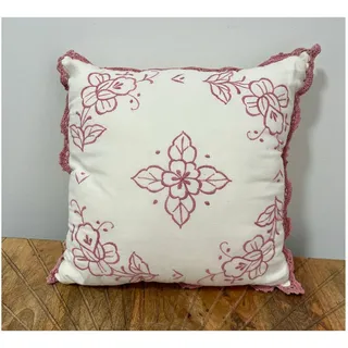 Photo of Vintage Cottagecore Shabby Chic Farmhouse Embroidered Toss Pillow w/Crochet Edge