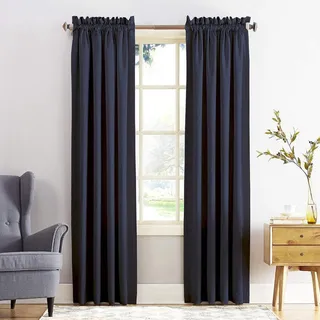 Photo of Sun Zero Kylee 54x84 Navy Blue Room Darkening Rod Pocket Curtain Panel Single