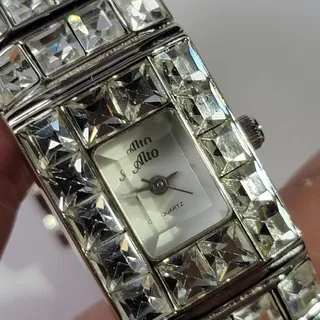 Photo of Vintage Alto Womens Watch White Dial Silver Case Gem Bracelet Quartz Analog