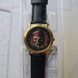 Photo of Vintage Disney Time Works Pirates Caribbean Mens Watch Gold Case Skull Dial