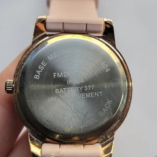 Photo of Vintage FMD Womens Watch Gold Case Champagne Dial Pink Silicone Strap Quartz