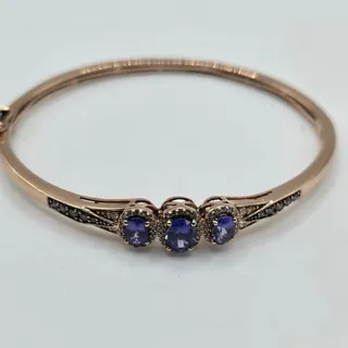 Photo of Le Vian 14K Rose Gold Natural Blue Gemstone & Diamond Bangle Bracelet 12.6g