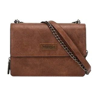 Photo of Wrangler Full Grain Leather Flap Crossbody Purse in Light Brown