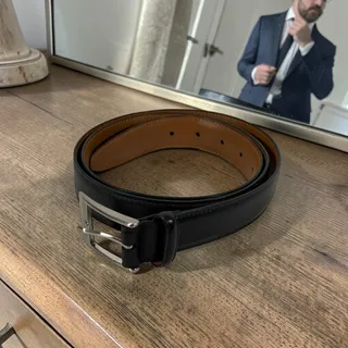 Photo of Johnston & Murphy Men's 44 Black Leather Belt Solid Brass Buckle 1.25" Width
