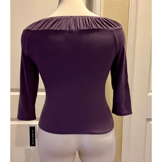 Photo of Very Soft Women's XL Ruched Boat Neck 3/4 Sleeve Sweater with Rose Flower Brooch