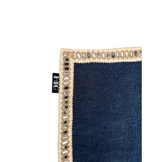 Photo of 2 Piece Farmhouse Burlap Trimmed Decorative Pillow Covers w/ Floral Linen Lace Edge Navy 20”X20”