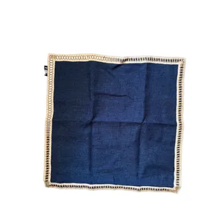 Photo of 2 Piece Farmhouse Burlap Trimmed Decorative Pillow Covers w/ Floral Linen Lace Edge Navy 20”X20”