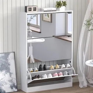 Photo of Shoe Cabinet with 3-Flip Mirror Drawers, Freestanding