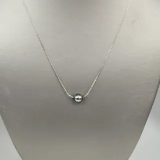 Photo of 925 Sterling Silver Black Pearl Solitaire Pendant Necklace 18"