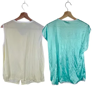 Photo of Set 2 VTG JCPenney Women's Medium Satin Pajama Tops Blouses 1960s 1970s Sleep