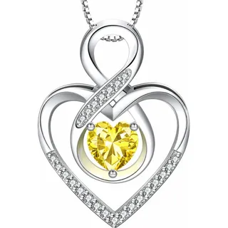 Photo of 925 Sterling Silver Infinity Heart Necklace Yellow Green CZ Pendant for Women