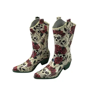 Photo of Nomad Yippy Skull & Roses Western Cowboy Rain Boots Women's Size 8 Waterproof