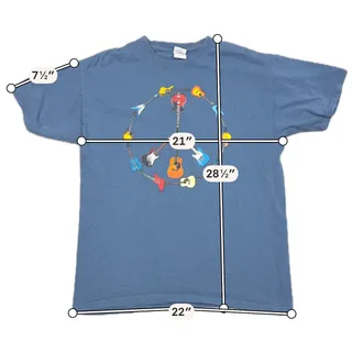 Photo of Guitar Peace Sign T Shirt Mens Large Blue Music Graphic Gildan Cotton Tee
