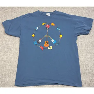 Photo of Guitar Peace Sign T Shirt Mens Large Blue Music Graphic Gildan Cotton Tee