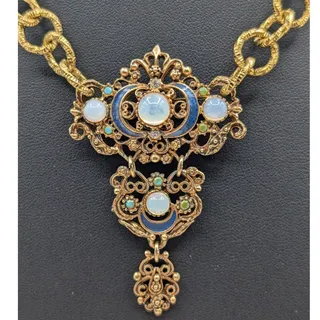 Photo of Florenza Vintage 1950s Three Section Brooch Repurposed Pendant 18" Necklace