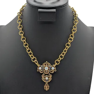 Photo of Florenza Vintage 1950s Three Section Brooch Repurposed Pendant 18" Necklace