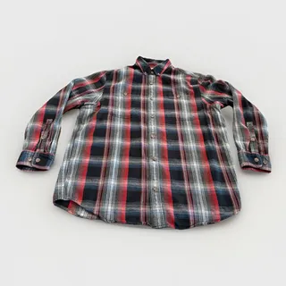 Photo of Duluth Trading Co Mens Plaid Red Navy Flannel Shirt Long Sleeve Trim Fit Size XL