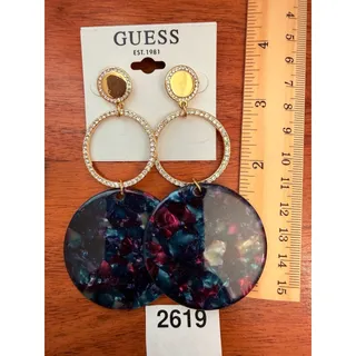 Photo of New GUESS Rhinestone Marbled Acrylic Long Dangle Post Earrings