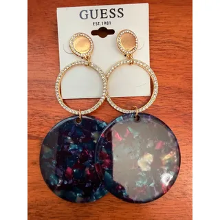 Photo of New GUESS Rhinestone Marbled Acrylic Long Dangle Post Earrings