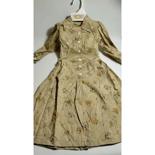 Photo of Handmade Dress - Prairie - Yellow w/ Flowers - Girl's or Doll - 26" Long - Apron
