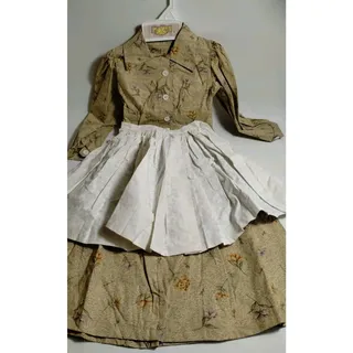 Photo of Handmade Dress - Prairie - Yellow w/ Flowers - Girl's or Doll - 26" Long - Apron