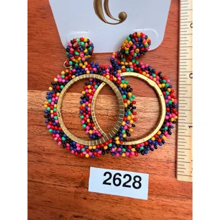 Photo of New Charming Charlie Multicolor Seed Bead Circle Dangle Earrings Gold Tone