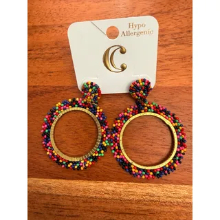 Photo of New Charming Charlie Multicolor Seed Bead Circle Dangle Earrings Gold Tone