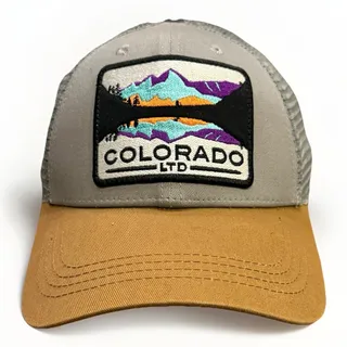 Photo of Colorado Limited Mens Tan Gray Rocky Mountains Patch SnapBack Trucker Hat Cap