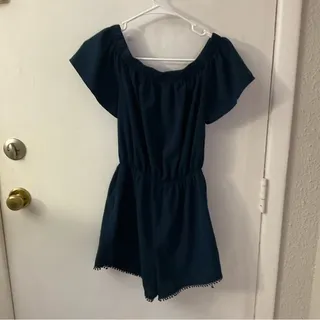 Photo of Bebop Navy Blue Off the Shoulder Romper M Boho Festival Casual Western Nautical