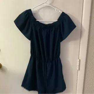 Photo of Bebop Navy Blue Off the Shoulder Romper M Boho Festival Casual Western Nautical